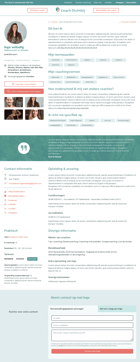 Coach dichtbij coach pagina voorbeeld